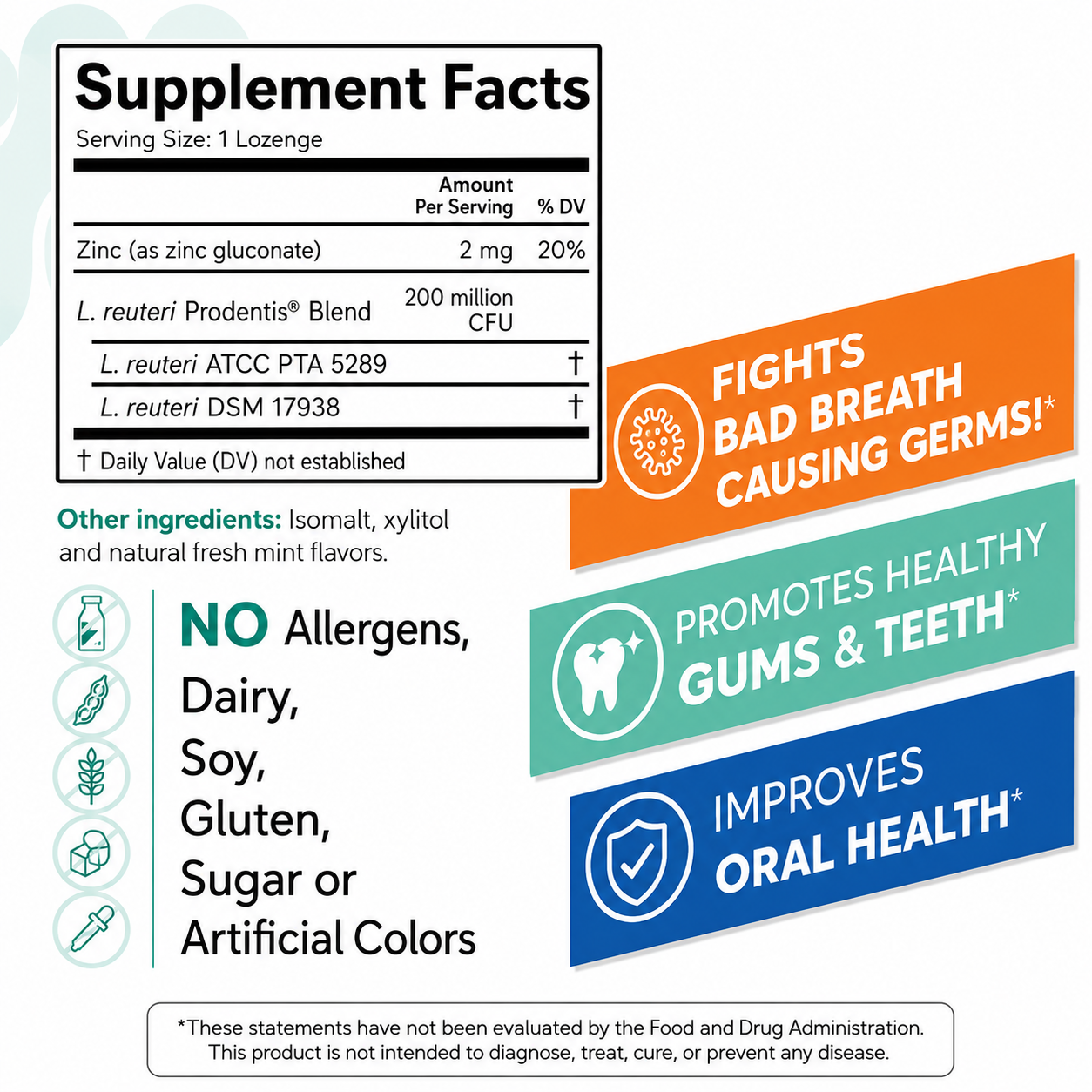 BioGaia Fresh Breath Dental Probiotic Lozenges with Zinc