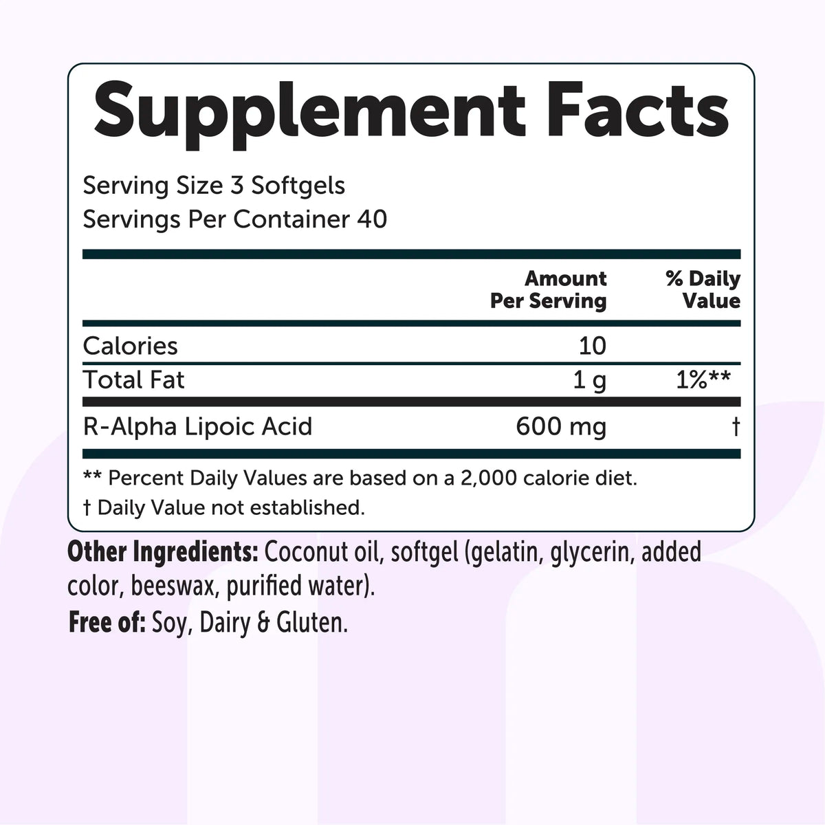 Micro Ingredients R Alpha Lipoic Acid 600mg with Coconut Oil, 120 Softgels