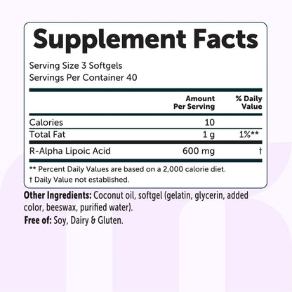 Micro Ingredients R Alpha Lipoic Acid 600mg with Coconut Oil, 120 Softgels