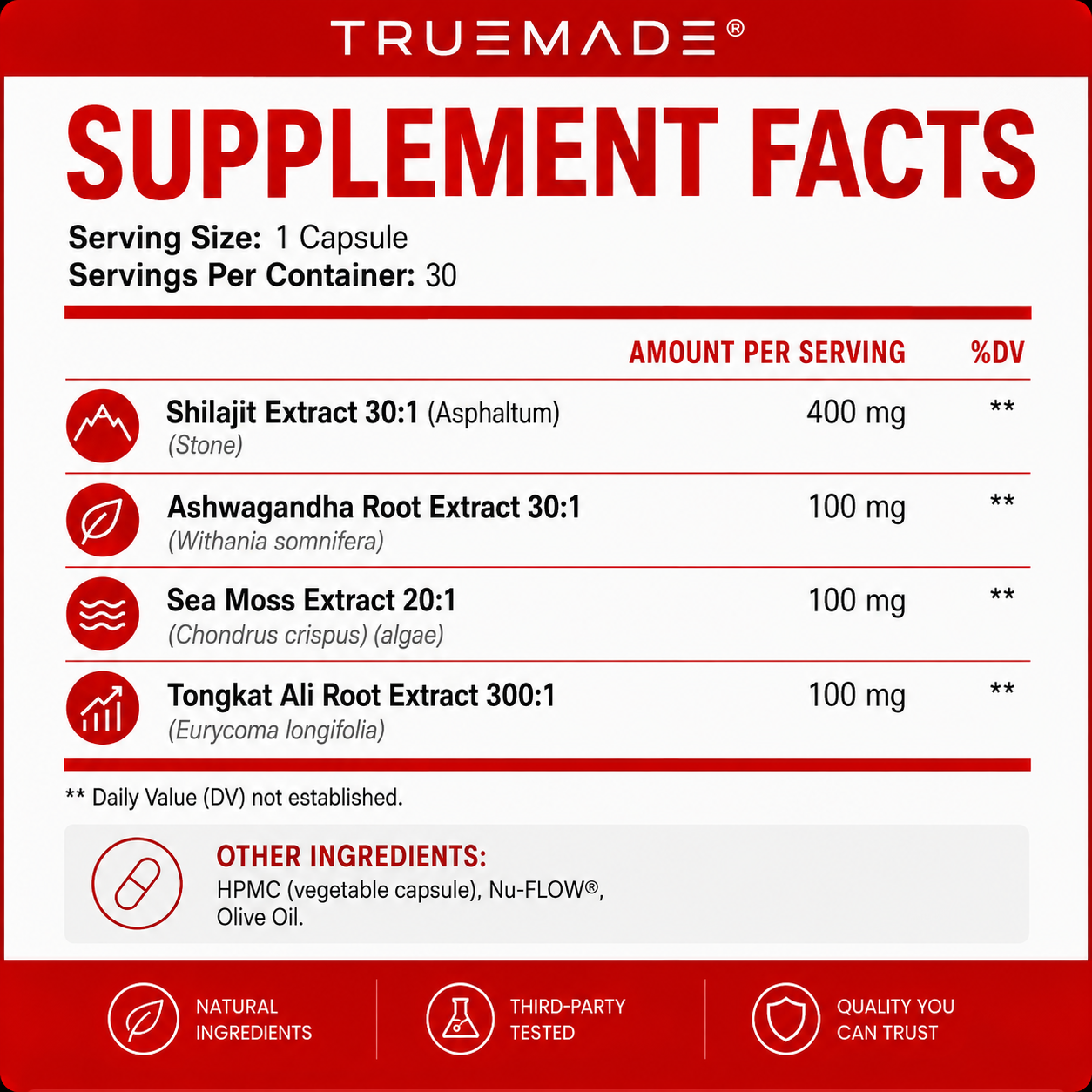 TrueMade® Shilajit Complex — Energy, Focus, Stress Balance & Mental Clarity Formula