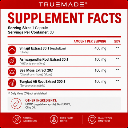 TrueMade® Shilajit Complex — Energy, Focus, Stress Balance & Mental Clarity Formula