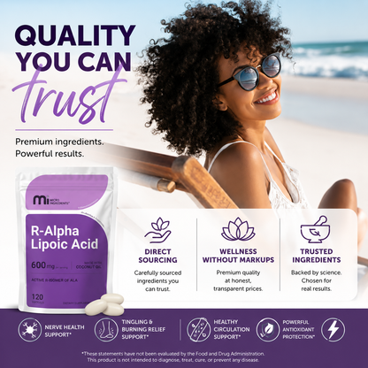 Micro Ingredients R Alpha Lipoic Acid 600mg with Coconut Oil, 120 Softgels
